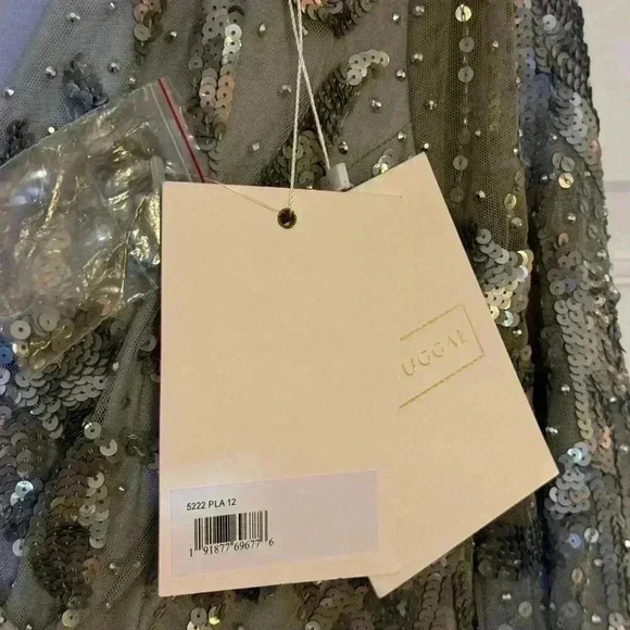 Mac Duggal Size 12 Sequined Faux Wrap Split Long Sleeve Gown NWT Style #5222 - Picture 6 of 6